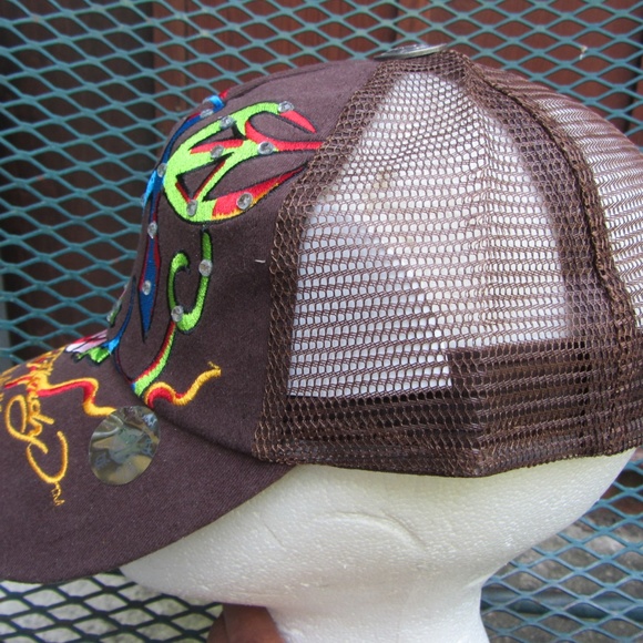 ED HARDY CHRISTIAN AUDIGIER BROWN TRUCKER HAT NWOT - Picture 3 of 8